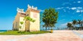 Da Nang City, Vietnam: a tiny old temple on the seafront sidewalk