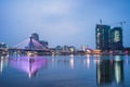 Da Nang panorama view by Han river by twilight period. Da Nang is one of the major port city in Vietnam and the biggest city in Ce