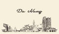 Da Nang skyline Vietnam hand drawn vector sketch Royalty Free Stock Photo