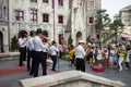 Da Nang, Vietnam - Apr 2, 2016: Street musician group in Ba Na Hills Mountain Resort, the multi-level complex filled with amusemen