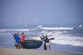 Da Nang, Vietnam - 16 January 2020: The traditional basket fishing boat