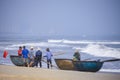 Da Nang, Vietnam - 16 January 2020: The traditional basket fishing boat