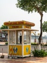 Yellow Police booth along Han River in Da Nang Vietnam