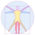 Vinci, icon Vetruvian Man, vector human body anatomy