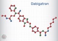Dabigatran molecule. It is anticoagulant medication. Structural chemical formula and molecule model. Sheet of paper in a cage Royalty Free Stock Photo
