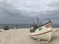 Dabki, Poland 2023 - small fishing boat docked on the beach