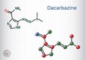 Dacarbazine, imidazole carboxamide, DTIC molecule. Structural formula, molecule model. Sheet of paper in cage. Vector illustration Royalty Free Stock Photo
