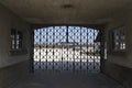 Dachau, Germany : April 2, 2019 - view of the main gate at the entrance to Dachau Concentration Camp Memorial Site. work sets you Royalty Free Stock Photo