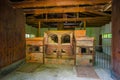 Dachau, Germany - July 30, 2015: Brick ovens inside the old crematorium building showing gruesome reality of what Royalty Free Stock Photo