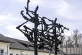 Dachau memorial sculpture inspired by emaciated bodies of prisoners and barbed wire fences. Dachau, Germany