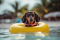 Dachshund Days: A Fun Stock Photo of a Cute Dog Relaxing on a Beach Float with Sunglasses - Generative AI