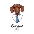 Dachshund dog. Fathers day greeting card. Dachshund wearing in shirt, Necktie. Best dad ever lettering. Dad gift. Vector. Royalty Free Stock Photo