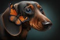 dachshund Dog with giant butterfly on nose illustration generative ai