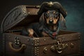 dachshund dog pirate in a treasure chest illustration generative ai