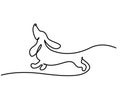 Dachshund dog running design silhouette logo one line