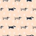 Dachshund dog scandinavian seamless vector peach colored pattern.