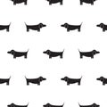 Dachshund dog silhouette seamless vector monochrome pattern. Royalty Free Stock Photo
