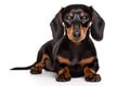 Dachshund Dog Sitting On A White Background