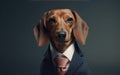 Dachshund dog wearing a business suite studio portrait