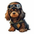 Dieselpunk Aviator Dog Stickers: Cocker Spaniel And Yorkshire Terrier Royalty Free Stock Photo