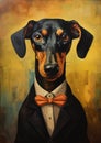 Charming Canine: A Dapper Dachshund\'s Warm Greeting to a Powerfu