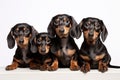 Dachshund Family Foursome Dogs Sitting On A White Background