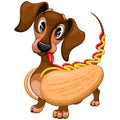 Dachshund Hot Dog Cute and Funny Cartoon Character Vector Illustration Royalty Free Stock Photo