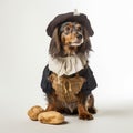 Dachshund In Pilgrim Costume: A Baroque-inspired Portrait