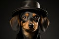 Dachshund puppy in a black hat with brim. Cute pet. Notebook cover. Generative AI Royalty Free Stock Photo