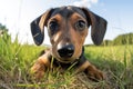 Dachshund Puppy in Lush Field