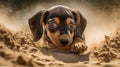 Dachshund Puppy\'s First Dig in the Sand Royalty Free Stock Photo