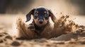 Dachshund Puppy\'s First Dig in the Sand Royalty Free Stock Photo