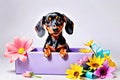 Dachshund puppy toy dog curious family pet