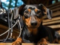 Dachshund reporter ready with microphone