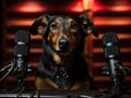 Dachshund reporter ready with microphone