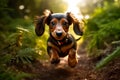 Dachshund Running Down Path Image. Generative AI