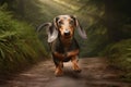 Dachshund Running Down Path Image. Generative AI