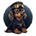 Dieselpunk Yorkshire Terrier Sticker Image With Cartoon Dog Engineer Royalty Free Stock Photo