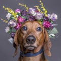 Dachsund dog in a flower crown Royalty Free Stock Photo