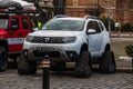 Dacia Duster police car for special interventions with custom triangular tracks for wheels in Bucharest, Romania, 2020