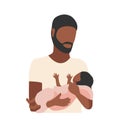 Black dad gently and caringly hugging his little child