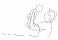 Dad and baby one line drawing happy fathers day. Child born with father