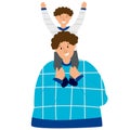 Dad carrying his son on his shoulders characters isolated on white background. Happy father day concept. Flat vector Royalty Free Stock Photo
