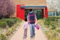 Dad and child arrive at school Royalty Free Stock Photo