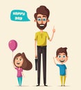 Dad and children character. Cartoon vector illustration Royalty Free Stock Photo