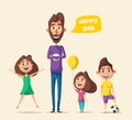 Dad and children character. Cartoon vector illustration Royalty Free Stock Photo