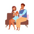 Dad Comforting Daughter Supporting and Talking of Problem Sitting on Sofa Vector Illustration