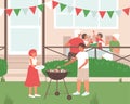 Dad cooks barbecue food for the family Royalty Free Stock Photo