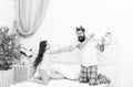 dad and daughter child playing and fighting with pillows having fun together, happy family day Royalty Free Stock Photo