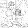 Dad and daughter cooking in the kitchen.Coloring book antistress for children and adults. Royalty Free Stock Photo